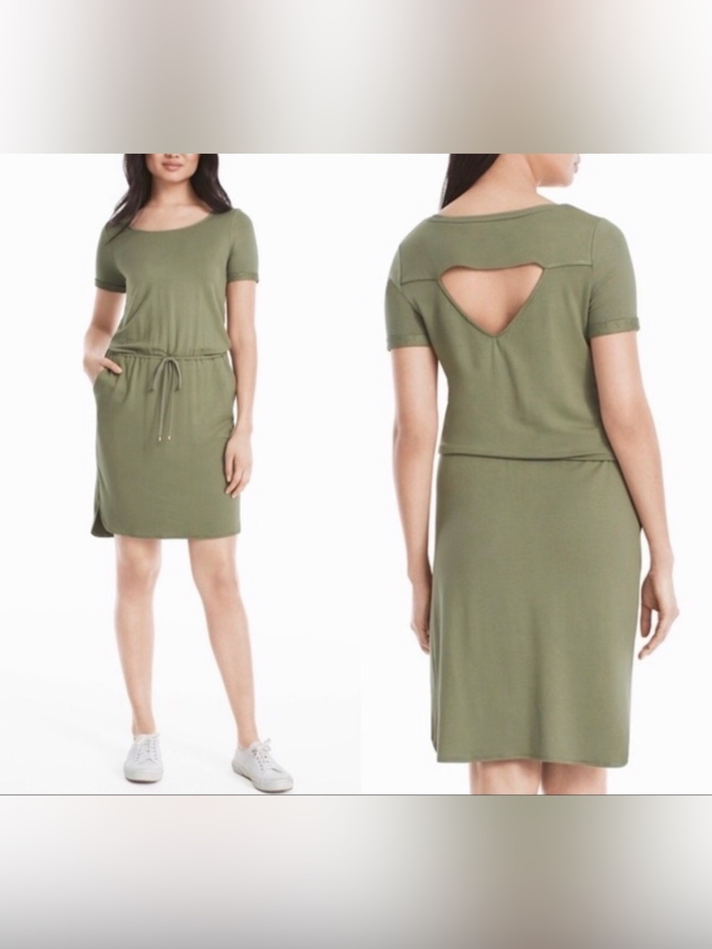 White House Black Market Olive Green Drawstring Dress